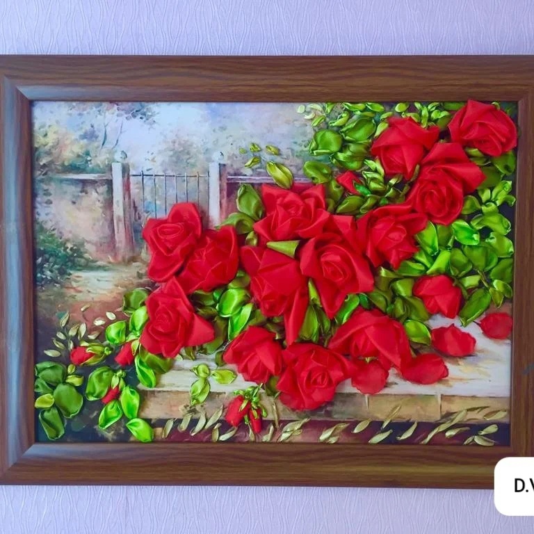 Вышитая картина атласными лентами -достойный, (3)