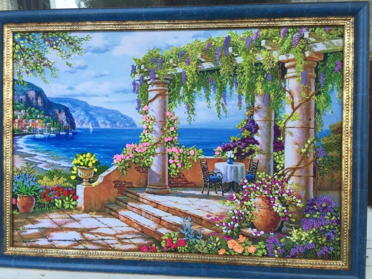 Вышитая картина атласными лентами -достойный, (7)